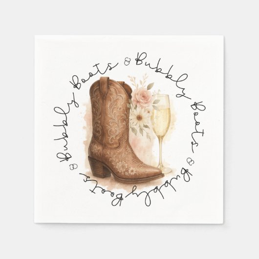 Booten und Bubbly Country Western Boot-Brautparty Serviette (Vorderseite)