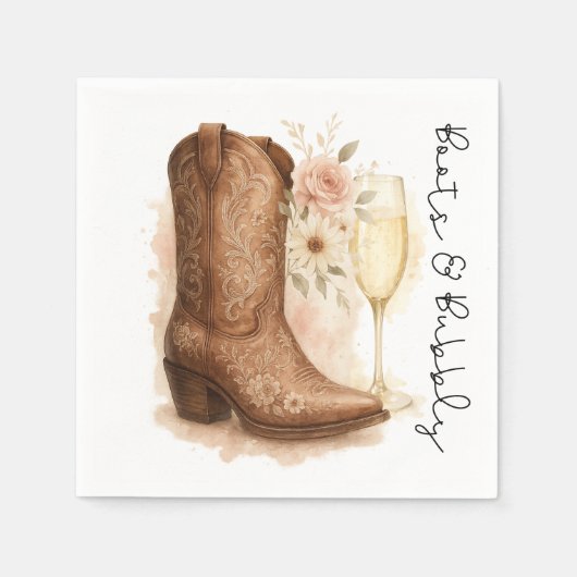 Booten und Bubbly Country Western Boot-Brautparty Serviette (Vorderseite)