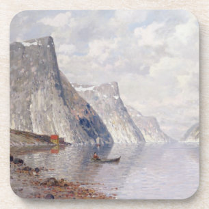 Bootfahrt auf einem norwegischen Fjord (Öl auf Getränkeuntersetzer