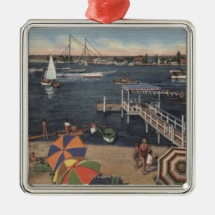 Bootfahrt und Schwimmen auf Newport-Bucht Silbernes Ornament