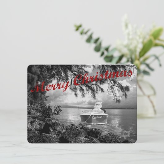 Bootfahrt-Weihnachtsmann-Weihnachtskarte Feiertagskarte (Stehend Vorderseite)