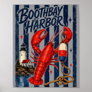 Boothbay Harbor Hummer Maine Küsten Nautical Poster