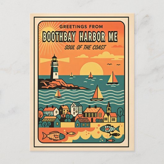 Boothbay Harbor ME Retro-Seele der Küste Postkarte (Vorderseite)