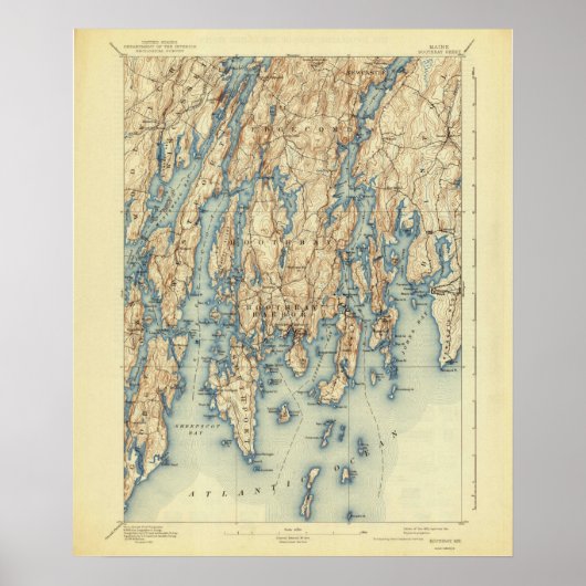 Boothbay Harbour Maine Vintage Karte 1893 Poster (Vorne)
