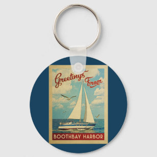 Boothbay Harbour Sailboat Vintage Travel Maine Schlüsselanhänger