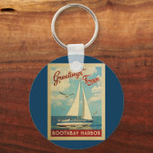 Boothbay Harbour Sailboat Vintage Travel Maine Schlüsselanhänger (Vorderseite)