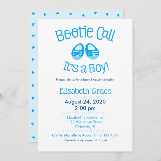 Bootie Call Blue Baby Boy Dusche Einladung (Vorne/Hinten)
