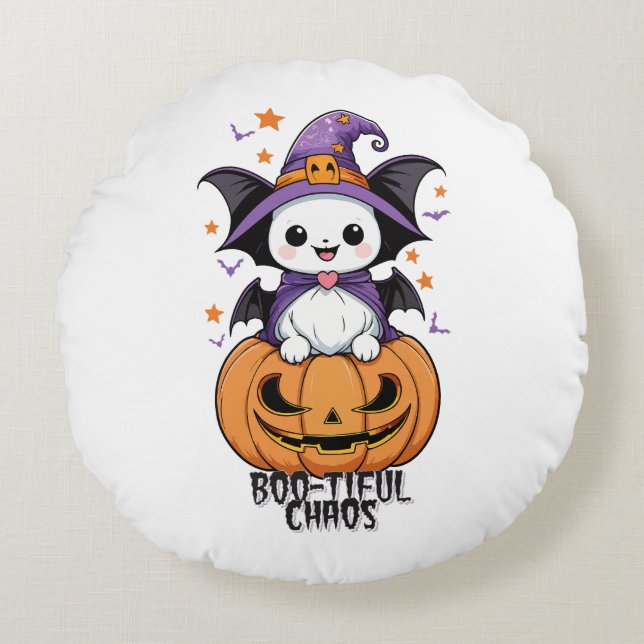 Bootiful Chaos | Fledermäuse, Hasen und Kürbiskins Rundes Kissen (Vorderseite)