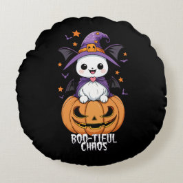 Bootiful Chaos | Fledermäuse, Hasen und Kürbiskins Rundes Kissen
