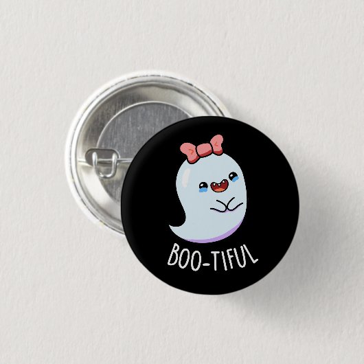 Bootiful Funny Girl Halloween Ghost Pun Dark BG Button (Vorne & Hinten)