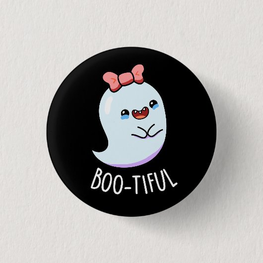 Bootiful Funny Girl Halloween Ghost Pun Dark BG Button (Vorderseite)