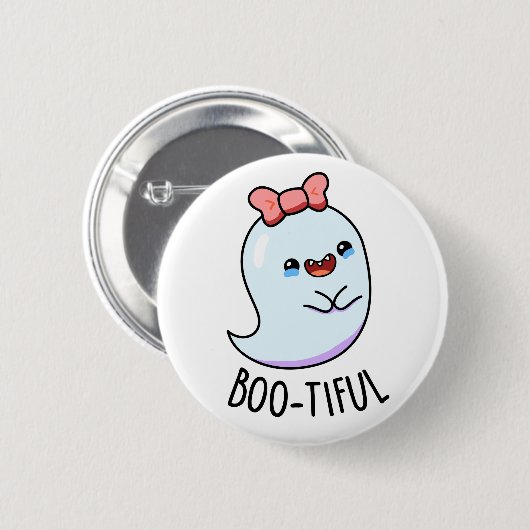 Bootiful Funny Girly Halloween Ghost Pub Button (Vorne & Hinten)