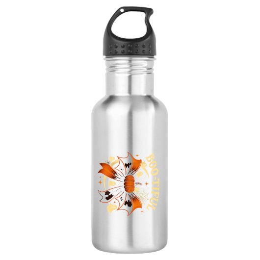 Bootiful Funny Halloween Coquette Bow Pumpkin Edelstahlflasche (Vorderseite)