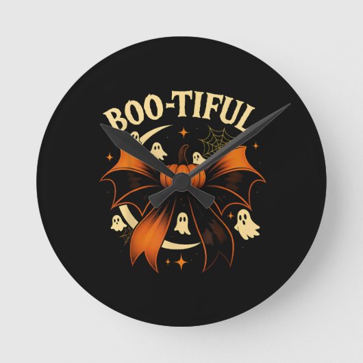 Bootiful Funny Halloween Coquette Bow Pumpkin Runde Wanduhr (Vorderseite)