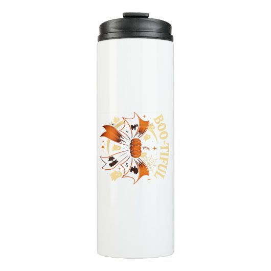Bootiful Funny Halloween Coquette Bow Pumpkin Thermosbecher (Vorderseite)