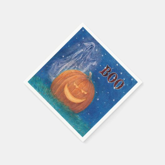 Bootiful Halloween großer Kürbis u. Geist Serviette (Ecke)