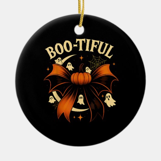 Bootiful Lustiger Halloween Coquette Bogen Kürbis Keramik Ornament (Vorne)