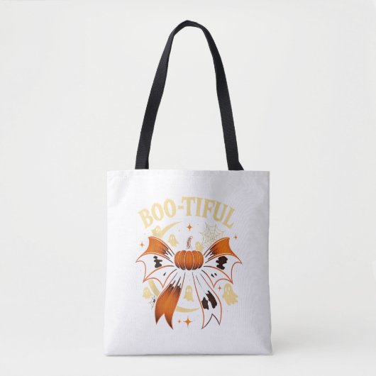 Bootiful Lustiger Halloween Coquette Bogen Kürbis Tasche (Vorderseite)