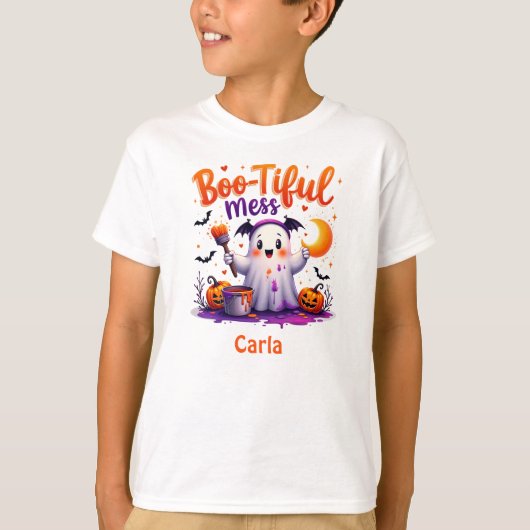 Bootiful Mess Halloween Ghost T-Shirt (Vorderseite)