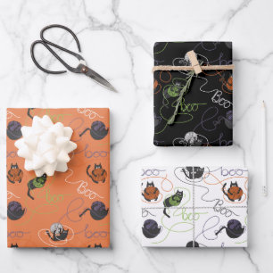 Bootigezähmtes Schwarzes Katzen und GarnHalloween Geschenkpapier Set