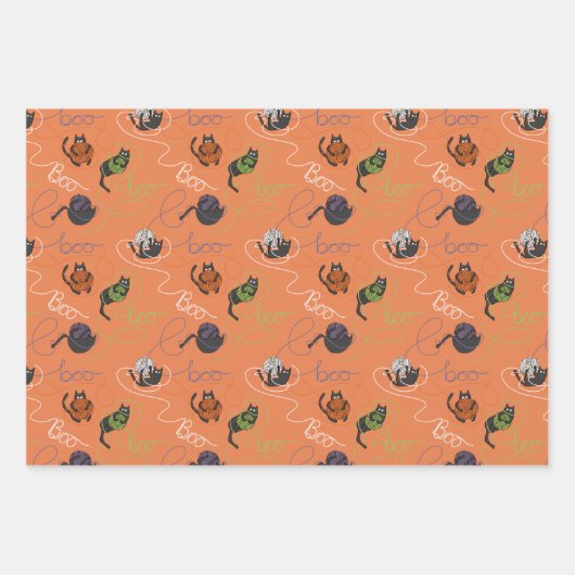 Bootigezähmtes Schwarzes Katzen und GarnHalloween Geschenkpapier Set (Vorderseite)