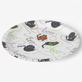 Bootigezähmtes Schwarzes Katzen und GarnHalloween Pappteller (Schrägansicht)