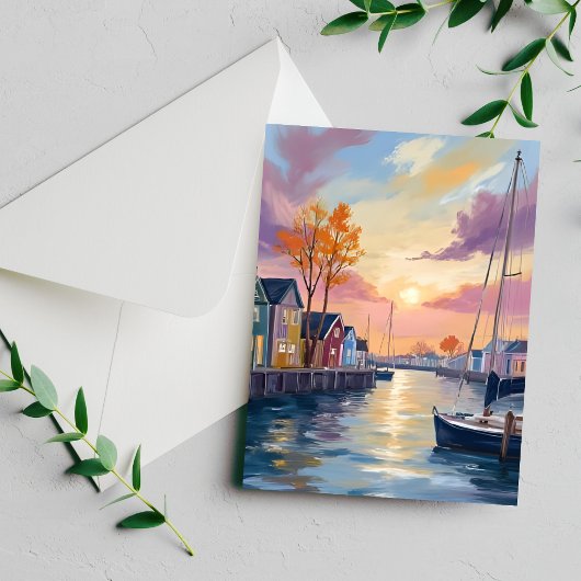 Bootmarina | Küstenbucht Aquarell-Grußkarte