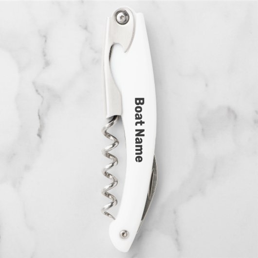 Bootname Weiß- und Schwarz-Text-Vorlage Kellnermesser (Vorderseite)