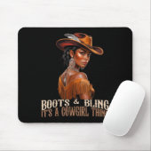 Boots & Bling It's Cowgirl African Women Black Mousepad (Mit Mouse)