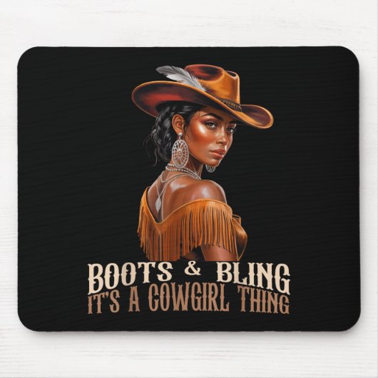 Boots & Bling It's Cowgirl African Women Black Mousepad (Vorne)