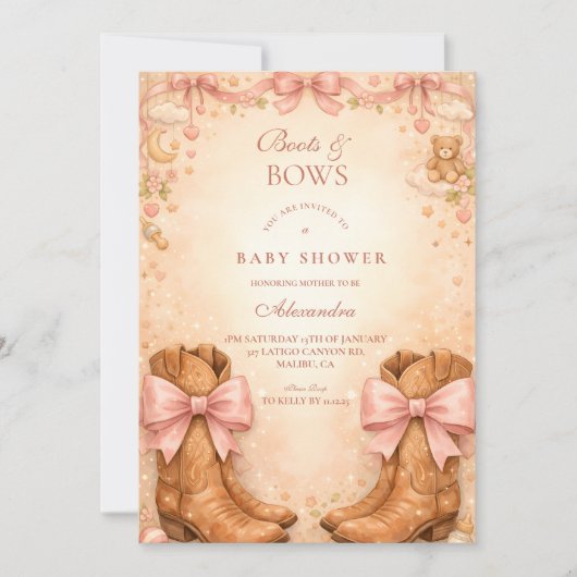 Boots And Bows Baby Shower Einladung (Vorderseite)