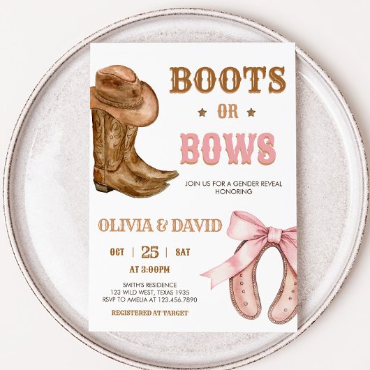 Boots and Bows Gender Reveal Einladung