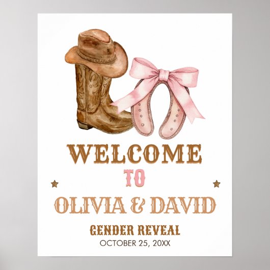 Boots and Bows Gender Reveal Welcome Sign Poster (Vorne)