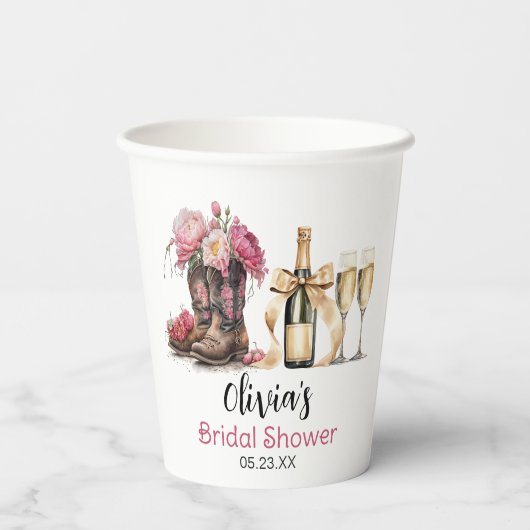 Boots and Bubbles Brautparty Letzte Runde Pappbecher (Rückseite)