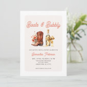 Boots and Bubbly Bridal Shower Einladung (Stehend Vorderseite)