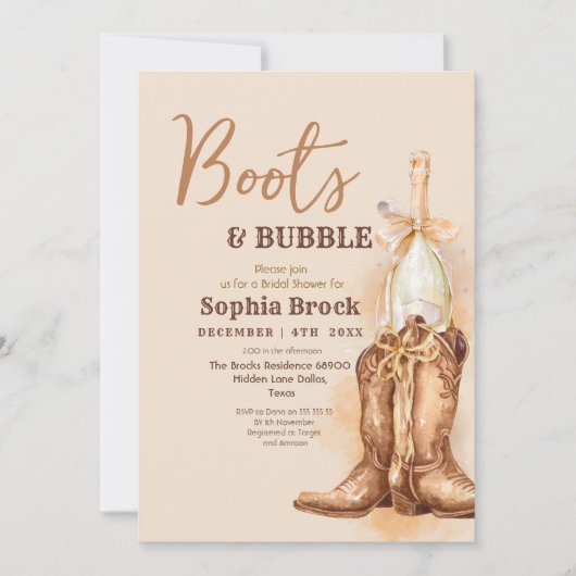 Boots and Bubbly Bridal Shower Invitation Einladung (Vorderseite)