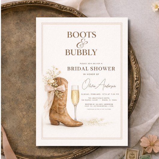 Boots and Bubbly Floral Bow Bridal Shower Einladung