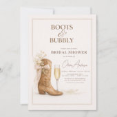 Boots and Bubbly Floral Bow Bridal Shower Einladung (Vorderseite)