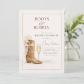 Boots and Bubbly Floral Bow Bridal Shower Einladung (Stehend Vorderseite)