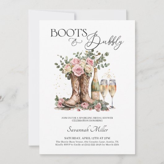 Boots and Bubbly Rustic Western Bridal Shower Einladung (Vorderseite)
