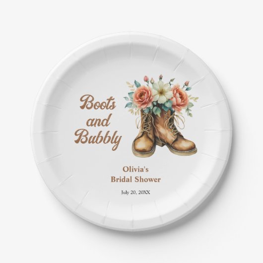 Boots and Bubbly Rustic Western Bridal Shower Pappteller (Vorderseite)