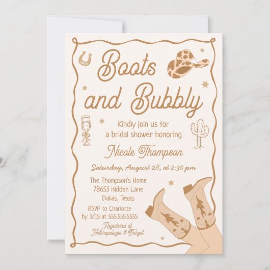Boots and Bubbly Western Bridal Shower Invitation Einladung (Vorderseite)