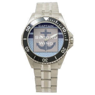 Boots-Ankerentwurf u. Marine-Blau-Seestreifen Armbanduhr