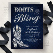 Boots Bling Denim Western Birthday Einladung