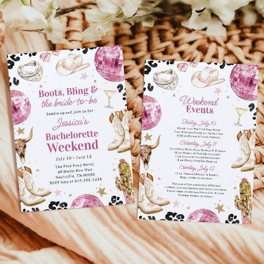 Boots & Bling Pink Bachelorette Weekend Itinerary Einladung