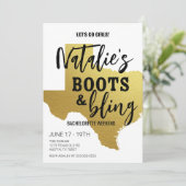 Boots & Bling Texas Bachelorette Einladung (Stehend Vorderseite)