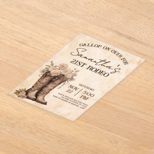 Boots & Blush Rustic Western Cowgirl 21st Birthday Acryleinladungen (Ablage )