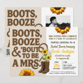 Boots Booze & Bout zu Mrs. Brautparty Foto Einladung (Vorne/Hinten)