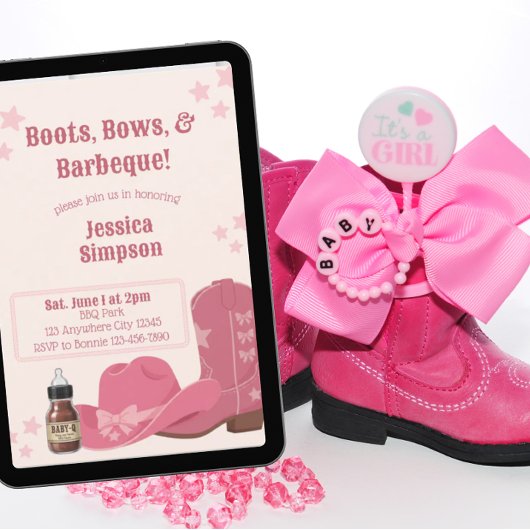Boots Bows & BBQ Pink Baby Shower Einladung
