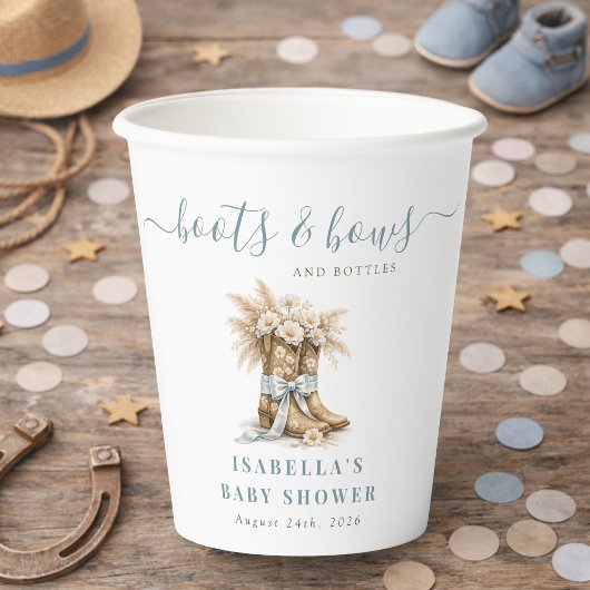  Boots Bows & Bottles Western Chic Boy Baby Shower Pappbecher